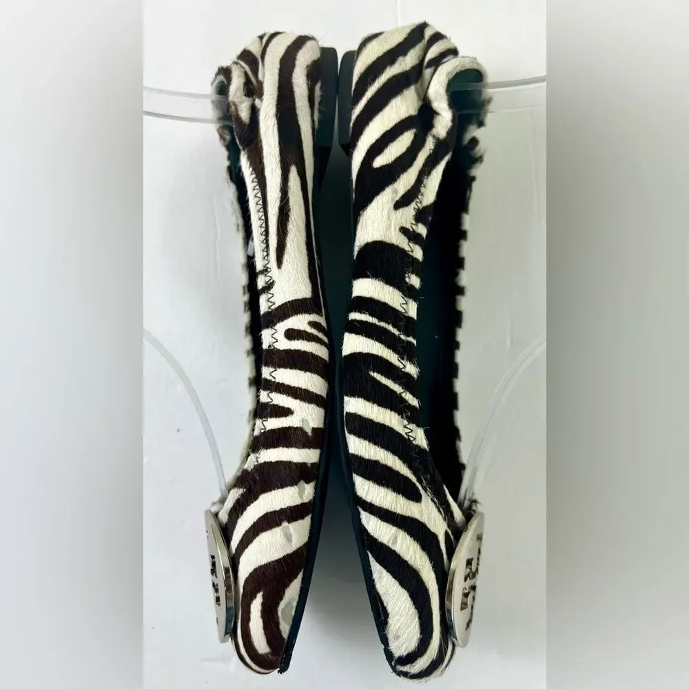 Tory Burch Zebra Print Ballet Flats with Silver Logo